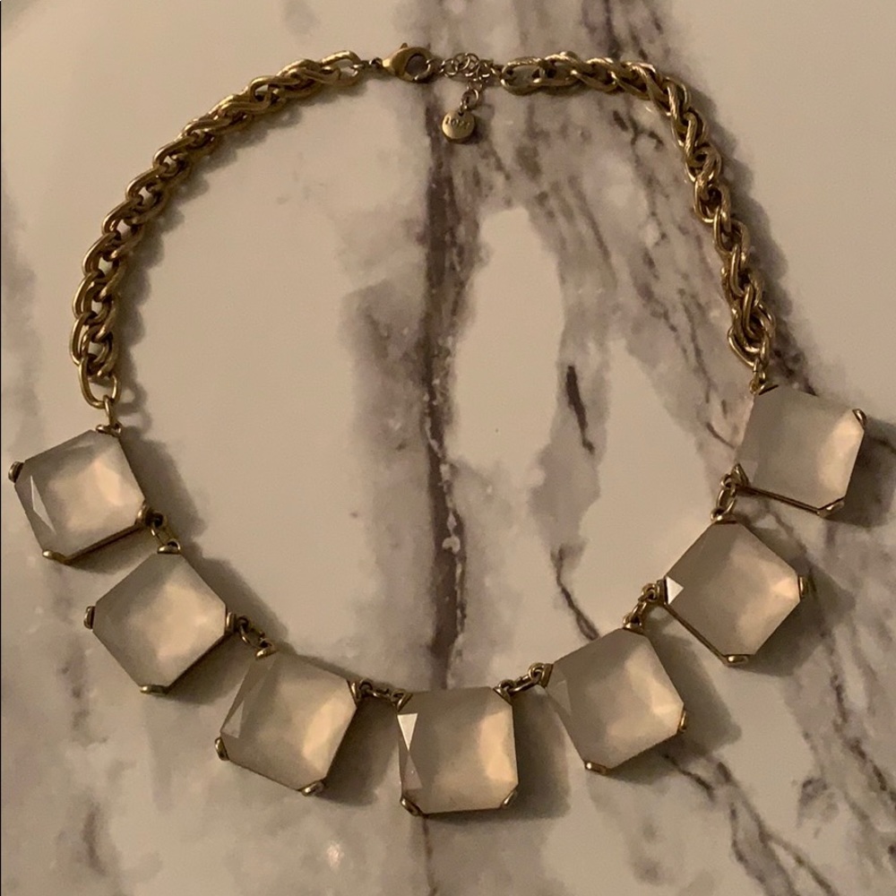 Opaque white and cold square gem necklace